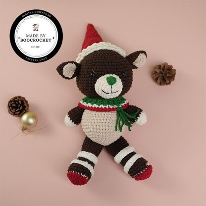 Green Nose Teddy Bear In Christmas Hat Plush Toy Crochet Pattern