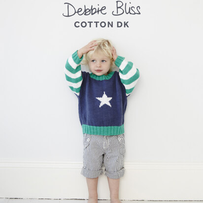 "Star Jumper" - Sweater Knitting Pattern in Debbie Bliss Cotton DK