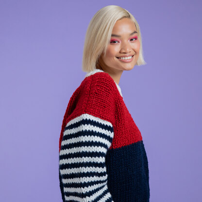 Everyday Stripe Sweater - Free Knitting Pattern for Women in Paintbox Yarns Wool Blend Super Chunky