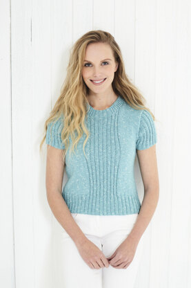 Ladies Cardigan Top with Short Sleeves and Top with Cap Sleeves in King Cole Cotton Top DK in King Cole - 5625 - Leaflet