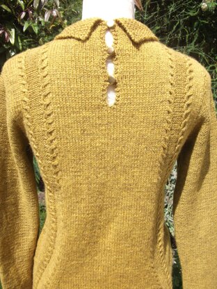 Sweater with Collar, Curved Cables & Button Fastening