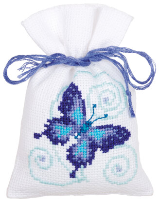 Vervaco Blue Butterflies Potpourri Bags - Pack of 3 Cross Stitch Kit - 8cm x 12cm