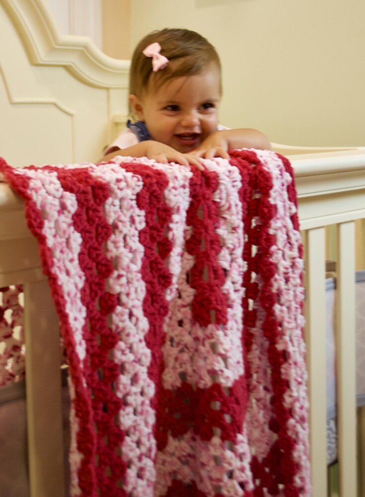 Granny Square Crochet Throw Blanket - Light Pink