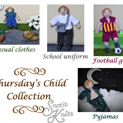 Thursday's Child Collection Dress-Up Doll Clothes Knitting Pattern Snoo's Knits