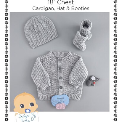 Matt Cardigan, hat & booties 18 inch chest 0-3mths