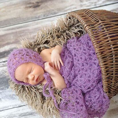 Mohair Bonnet & Wrap for Newborn