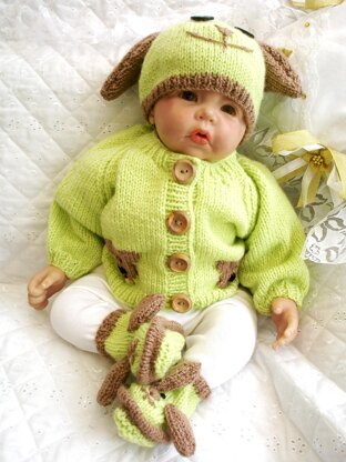 Baby Knitting Pattern Dog Cardigan Hat Boots Reborn Doll 0-3 Month Baby