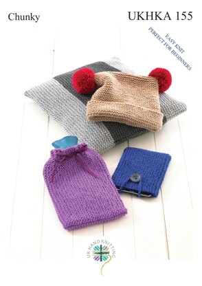 UKHKA 155 Cushion Cover, Hat, Hot Water Bottle Cover and Tablet Cover in Chunky - UKHKA155pdf - Downloadable PDF