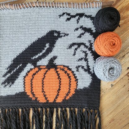 Fall Raven & Pumpkin Tapestry