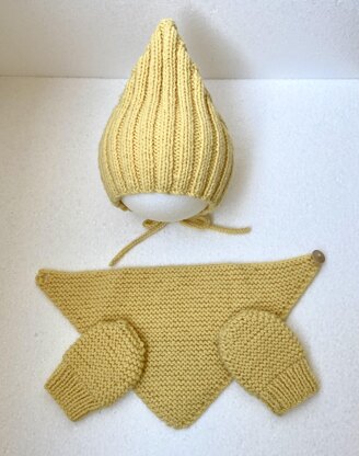 Pattern: knitted winter baby set - bonnet pixie hat, mittens, bandana scarf