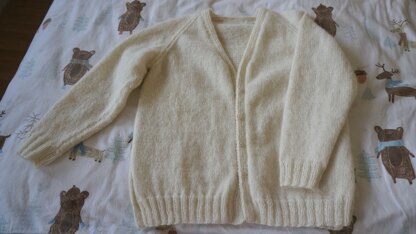 V-neck cardigan using Lopi Lettlopi yarn