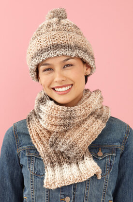 Rustic Ribbed Hat and Scarf in Lion Brand Tweed Stripes - L0611B