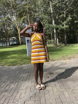 Golden Hour Slip Dress Crochet Pattern | Beginner Summer Dress | Striped Halter Sundress PDF