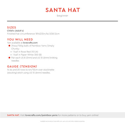 Santa Hat - Free Knitting Pattern for Christmas in Paintbox Yarns Simply Chunky