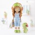 Crochet Doll Pattern for Amigurumi Doll Sadie with Melody Dino by AradiyaToys (Olka Novytska) tutorial PDF file overalls handmade DIY Amigurumi Pattern