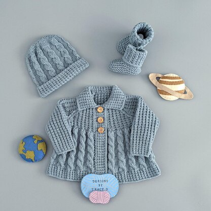 Cosmo matinee coat baby knitting pattern Newborn 16 inch chest