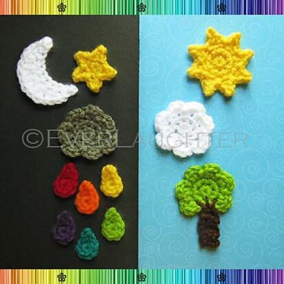 Sun Moon Star Cloud Raindrop Tree Applique Pattern