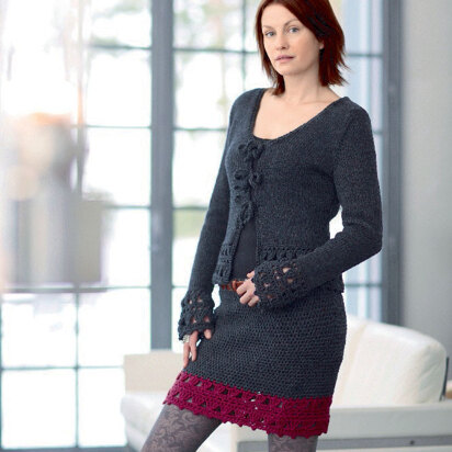 Damenjacke und Minirock mit Häkelbordüren in Schachenmayr Merino Extrafine 85 - S7042 - knitting pattern