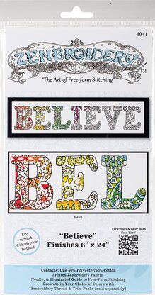 Design Works Zenbroidery Believe Cotton Fabric Printed Embroidery Kit