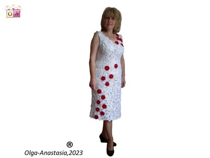 Sleeveless crochet dress with poppies