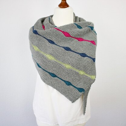 Knitting Pattern Asymmetrical Shawl Hip Hop with Short Row Stripes