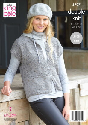 Ladies Round Neck Cardigan and Waistcoat Knitted in King Cole Homespun DK - 5797 - Downloadable PDF