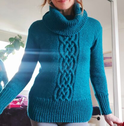 Teal merino cabled jumper