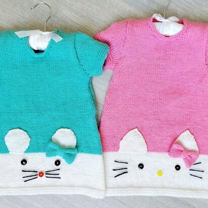 Cat & Mouse Motif Baby or Toddler Dress 19 - 24" LH039