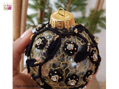 Black Lace Christmas Ball 2 - Irish Crochet Lace