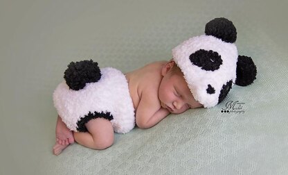 Panda Hat, Diaper Cover, and Amigurumi Bamboo Set