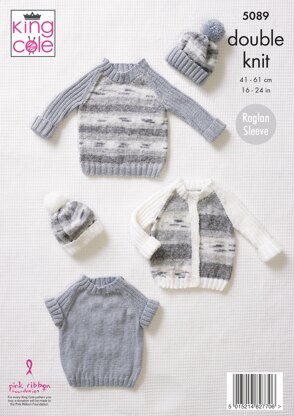 Cardigan, Sweaters & Hat in King Cole Splash DK and Big Value Baby DK - 5089 - Downloadable PDF