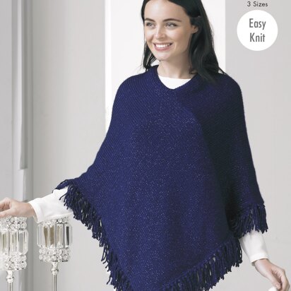 Lady’s Poncho Wrap, Poncho And Hat in King Cole Glitz Chunky - 4402 - Downloadable PDF