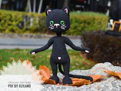 Crochet Pattern Shadow the black cat amigurumi toy