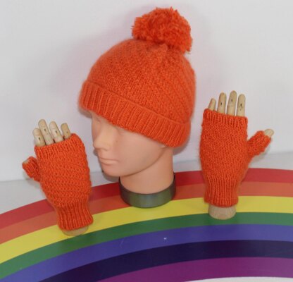 Toddler and Child Aran Swirl Bobble Beanie Hat & Gloves