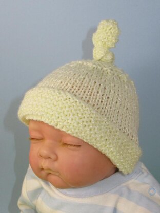 Baby Garter Stitch Cuff Topknot Beanie Hat