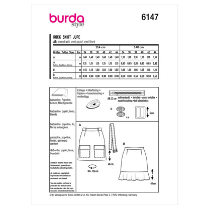 Burda Style Misses' Skirt B6147 - Paper Pattern, Size 8-18