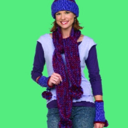 Crochet Scarf Hat & Wristlets in Red Heart Soft Solids - LW1535