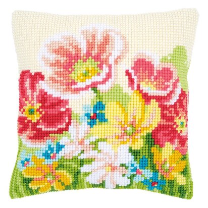 Vervaco Summer Flowers Cushion Cross Stitch Kit - 40cm x 40cm