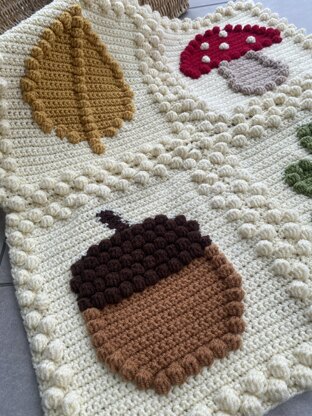 Crochet Mushroom, Acorn, Leaf Blanket