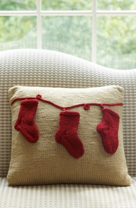 Holiday Pillow With Stockings in Red Heart With Love Solids - LW3693