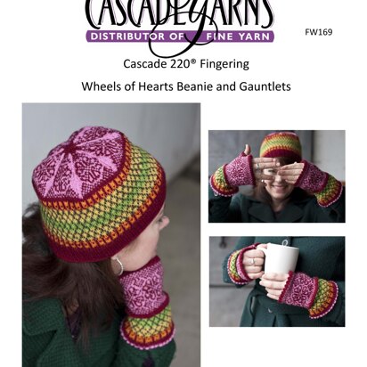 Wheels of Hearts Beanie and Gauntlets in Cascade 220® Fingering - FW169 - Downloadable PDF - knitting pattern