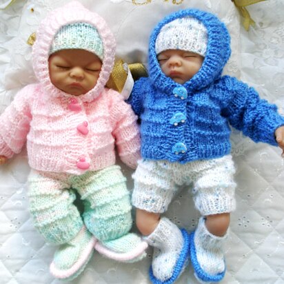 Knitting Pattern 10" Dolls clothes, Hooded Cardigan, Shorts, Hat and Boots