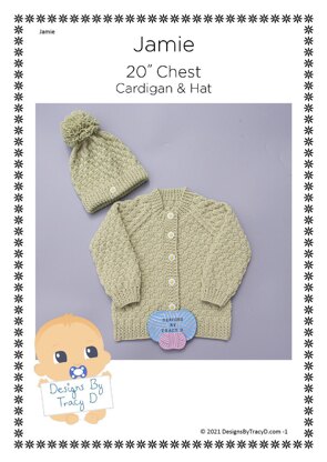 Jamie Unisex Baby cardigan and hatknitting pattern 20 inch chest size