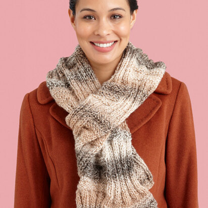 Undulating Rib Scarf in Lion Brand Tweed Stripes - L20056