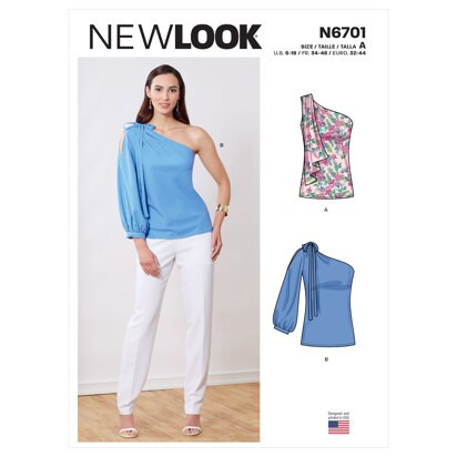 New Look N6701 Misses' Set of One-Shoulder Tops N6701 - Paper Pattern, Size A (6-8-10-12-14-16-18)