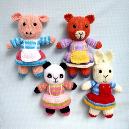 Rabbit, cat, pig, panda - 4 toy animal dolls