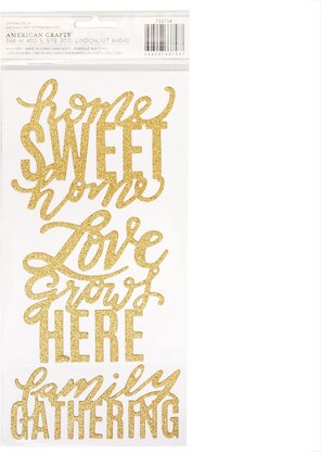 Pebbles Thickers Jen Hadfield Heart of Home Phrase Gold Glitter (8 piece)