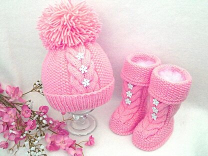 Knitting PATTERN Warm Baby Set Shoes and Hat