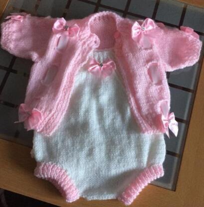 Baby Ribbon Cardi/Romper 0-3mths