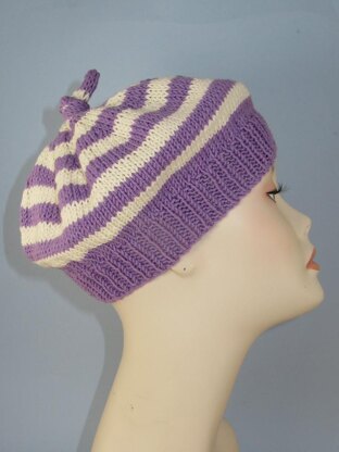 Simple Stripe Topknot Beret Hat